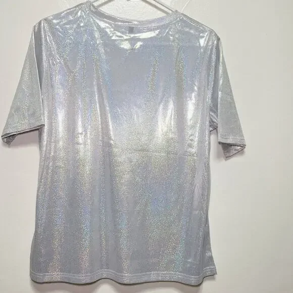 Gray Rainbow Sparkle Short Sleeve Crew Neck Top - Picture 6 of 12